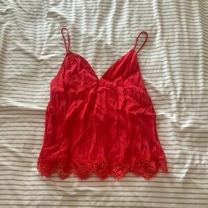 Red Lace Trim Cami Top